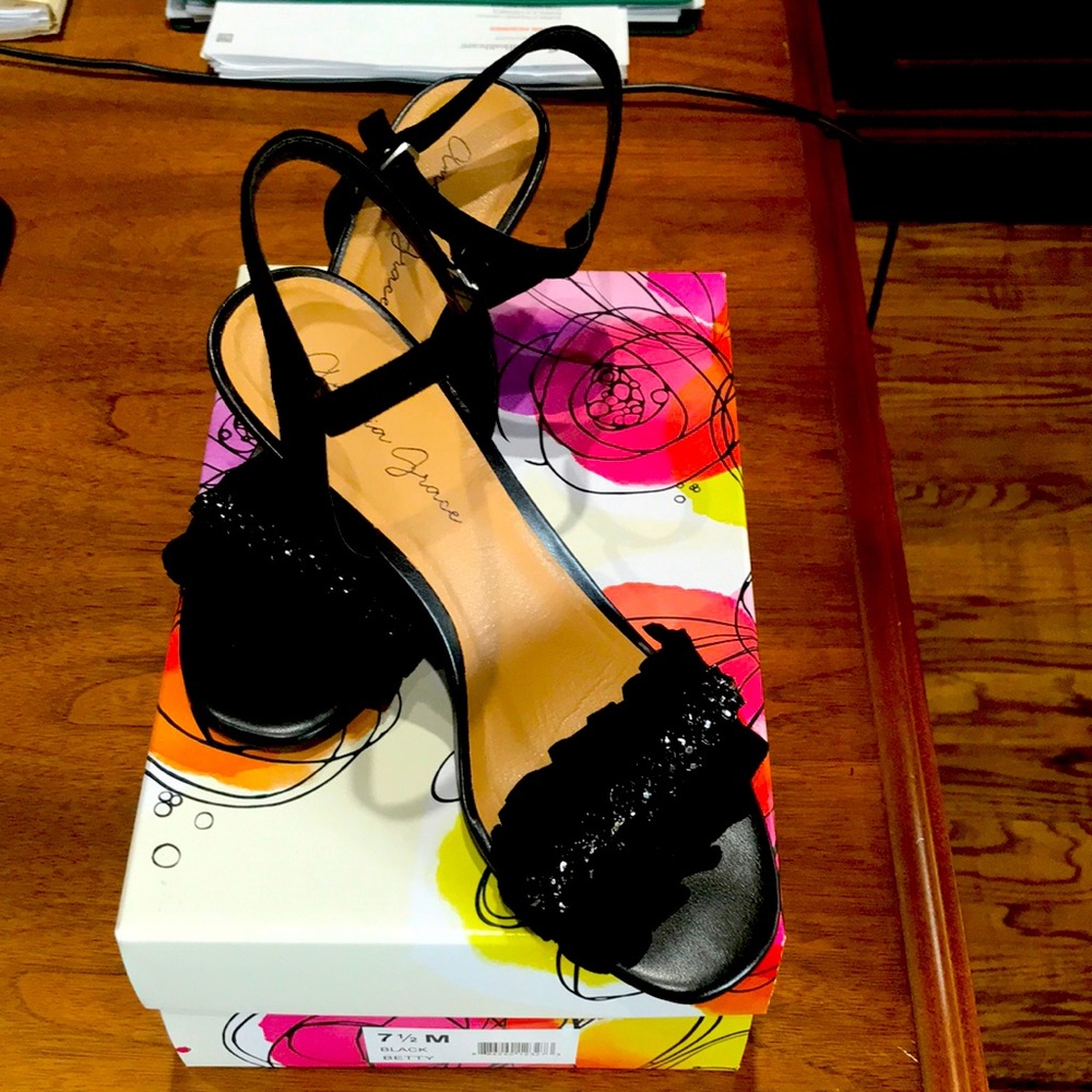 Amelia Grace suede and sequin sandals.